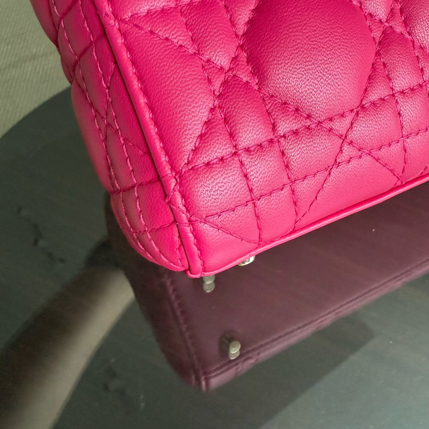 Dior Lady Mini - Bright Pink Cannage Lambskin Adjustable Strap with Gold Hardware