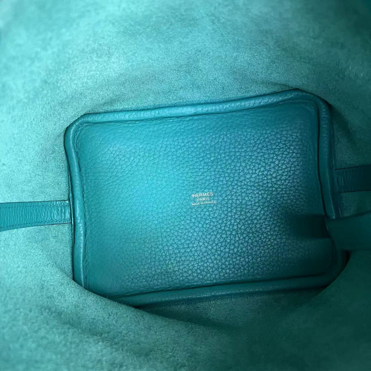 HMS Picotin 18 - X Stamp Vert Jade Taurillon Clémence TC Cyan Padlock Silver Hardware