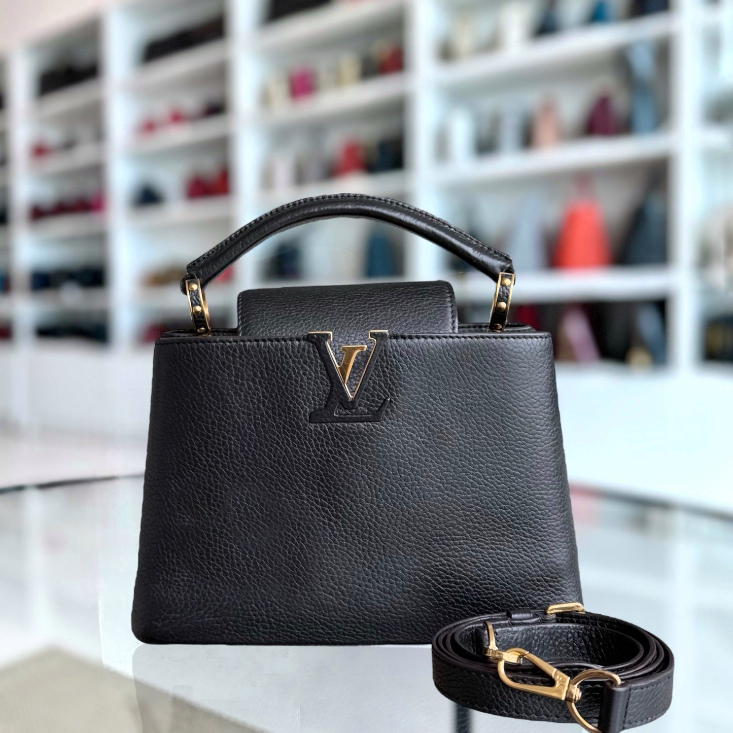LVT Capucines BB - Black Taurillon Grained Calfskin Gold-tone Hardware