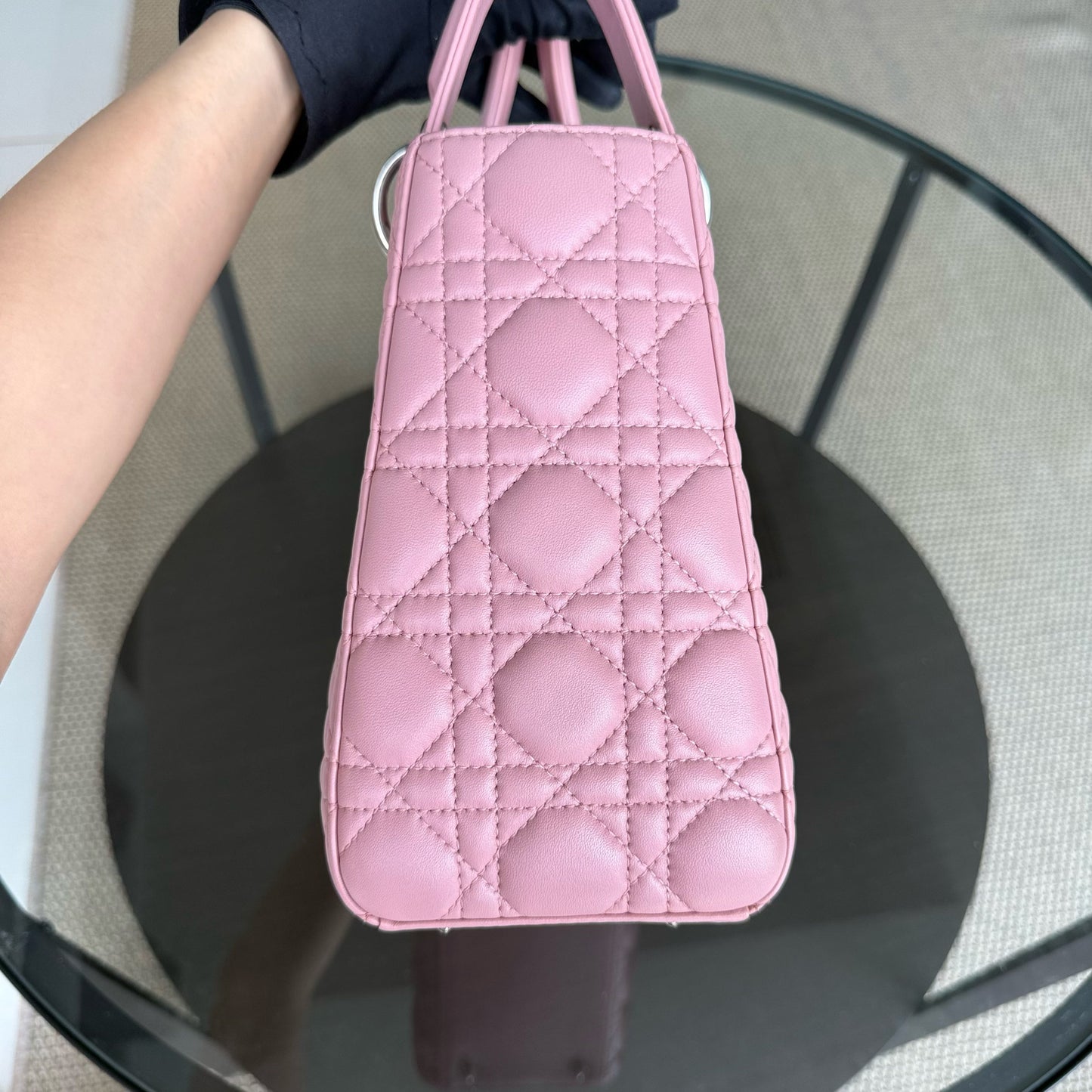 DIO Lady Medium - Pink Cannage lambskin Silver-tone hardware