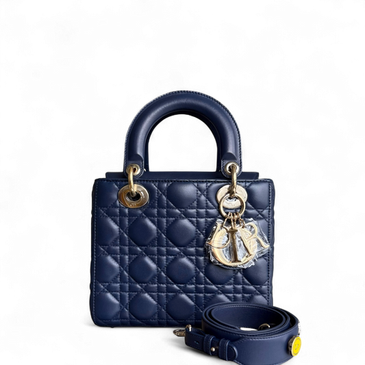 Kovancy Lady Petit - Cuir d'agneau Cannage bleu foncé, accessoires dorés