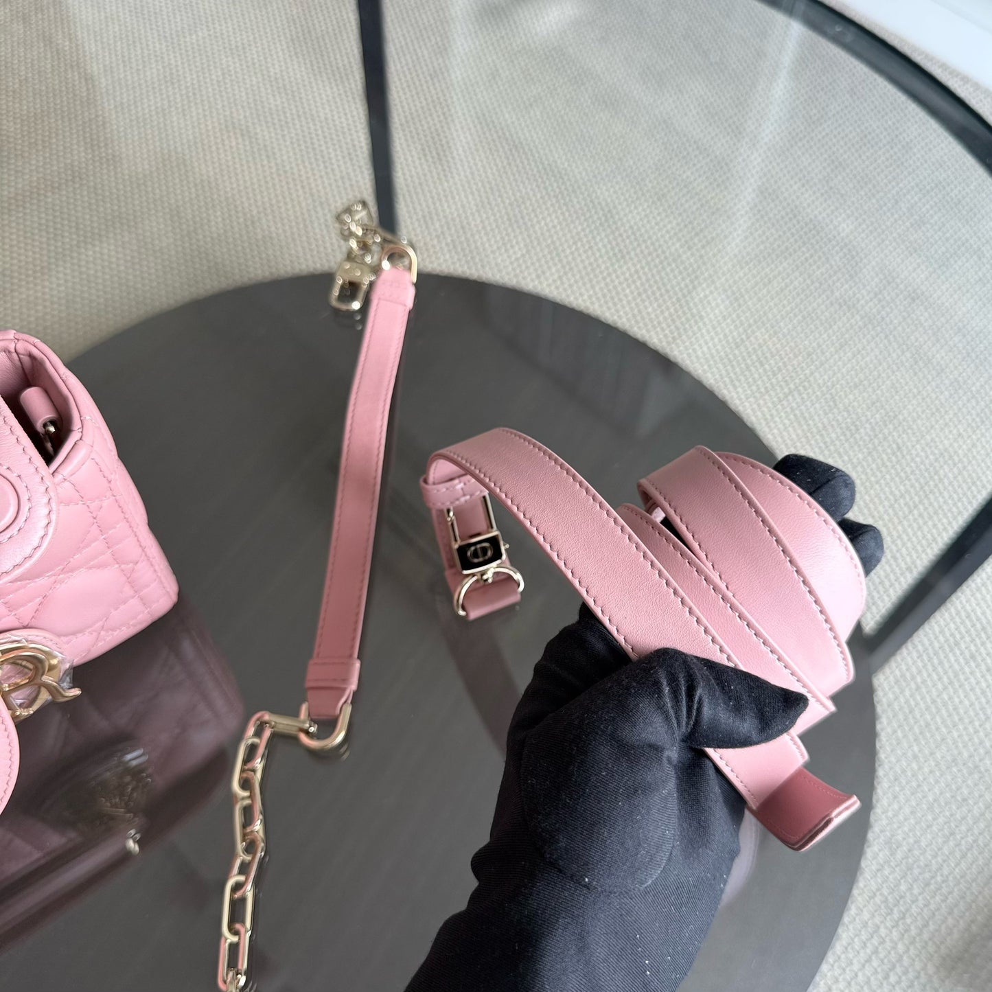 DIO Lady Petit D-Joy flap bag - Pink Cannage lambskin and gold-tone hardware