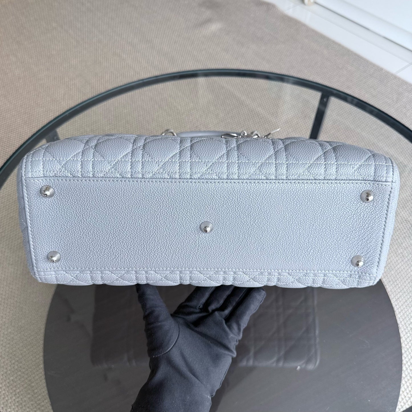 DIO Lady Grand - Gray Caviar Grained Calfskin Cannage Silver-tone hardware