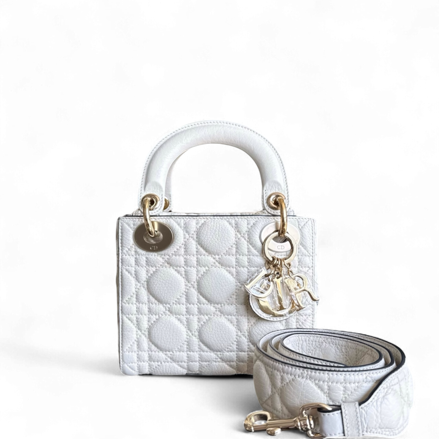 DIO Lady Mini - Cannage Grained Calfskin White gold hardware