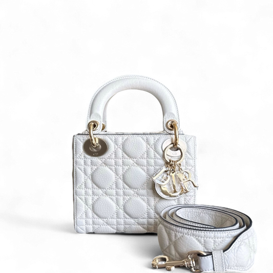 Kovancy Lady Mini - Cuir de veau grainé Cannage Quincaillerie en or blanc