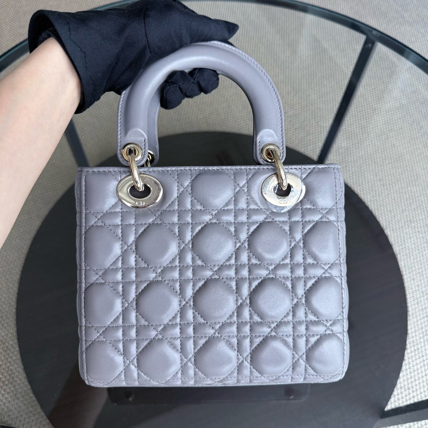 DIO Lady Petit - Gray Cannage Lambskin Gold Hardware