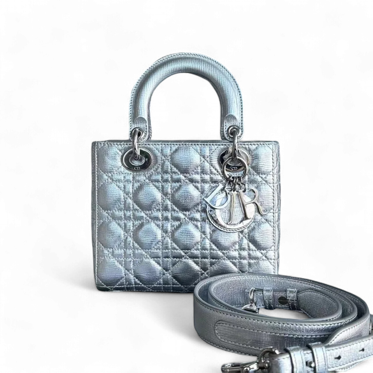 Kovancy Lady Petit sac Cannage ABC MyABC en cuir de veau métallisé avec accessoires argentés