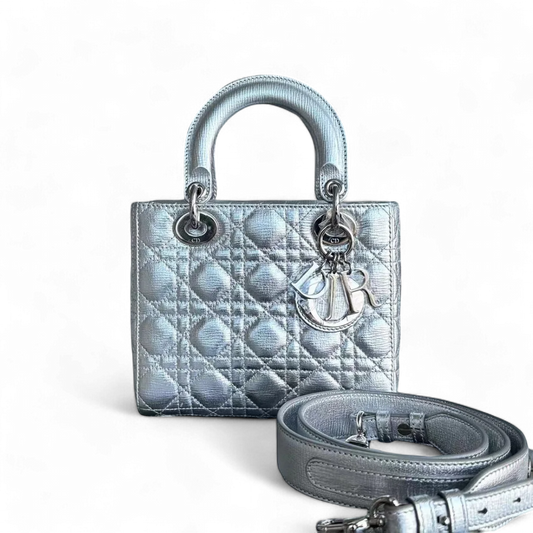 Kovancy Lady Petit sac Cannage ABC MyABC en cuir de veau métallisé avec accessoires argentés