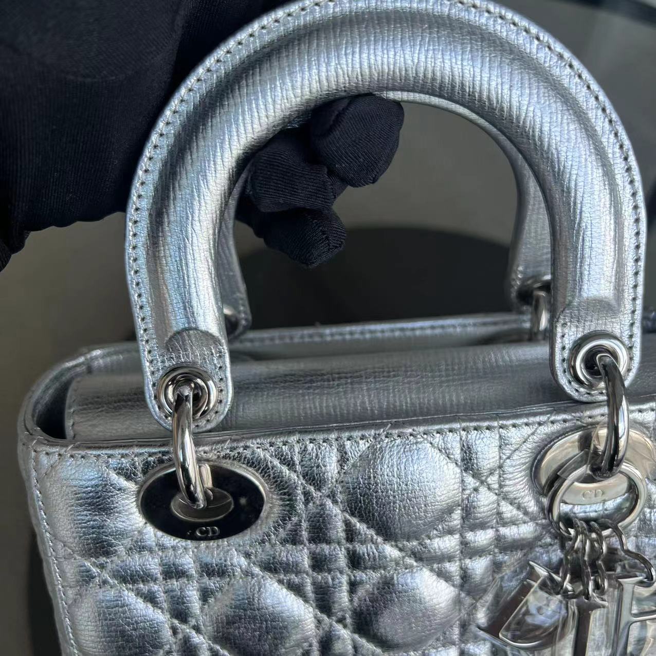 Kovancy Lady Petit sac Cannage ABC MyABC en cuir de veau métallisé avec accessoires argentés