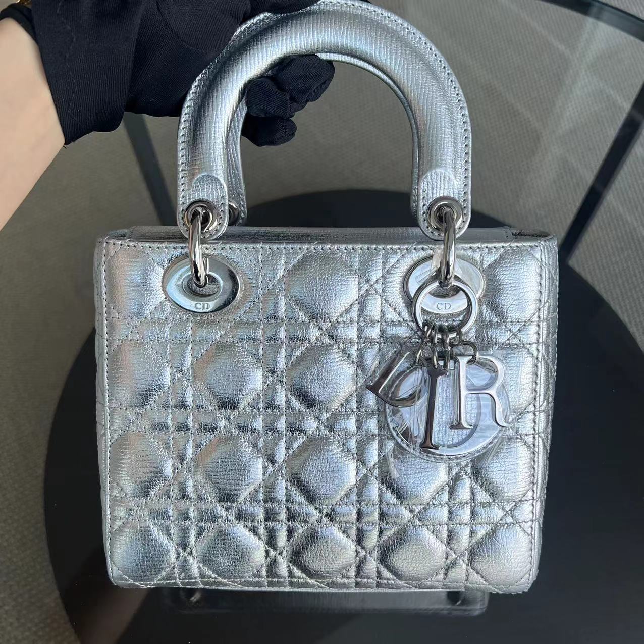 Kovancy Lady Petit sac Cannage ABC MyABC en cuir de veau métallisé avec accessoires argentés