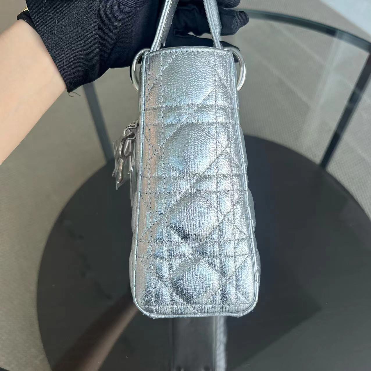Kovancy Lady Petit sac Cannage ABC MyABC en cuir de veau métallisé avec accessoires argentés