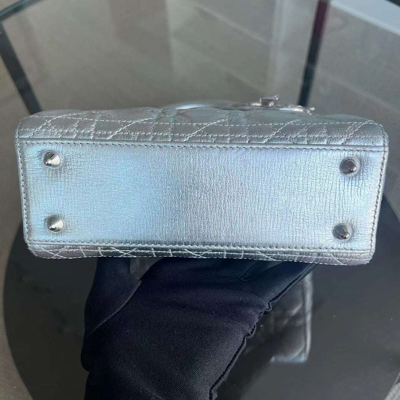 Kovancy Lady Petit sac Cannage ABC MyABC en cuir de veau métallisé avec accessoires argentés