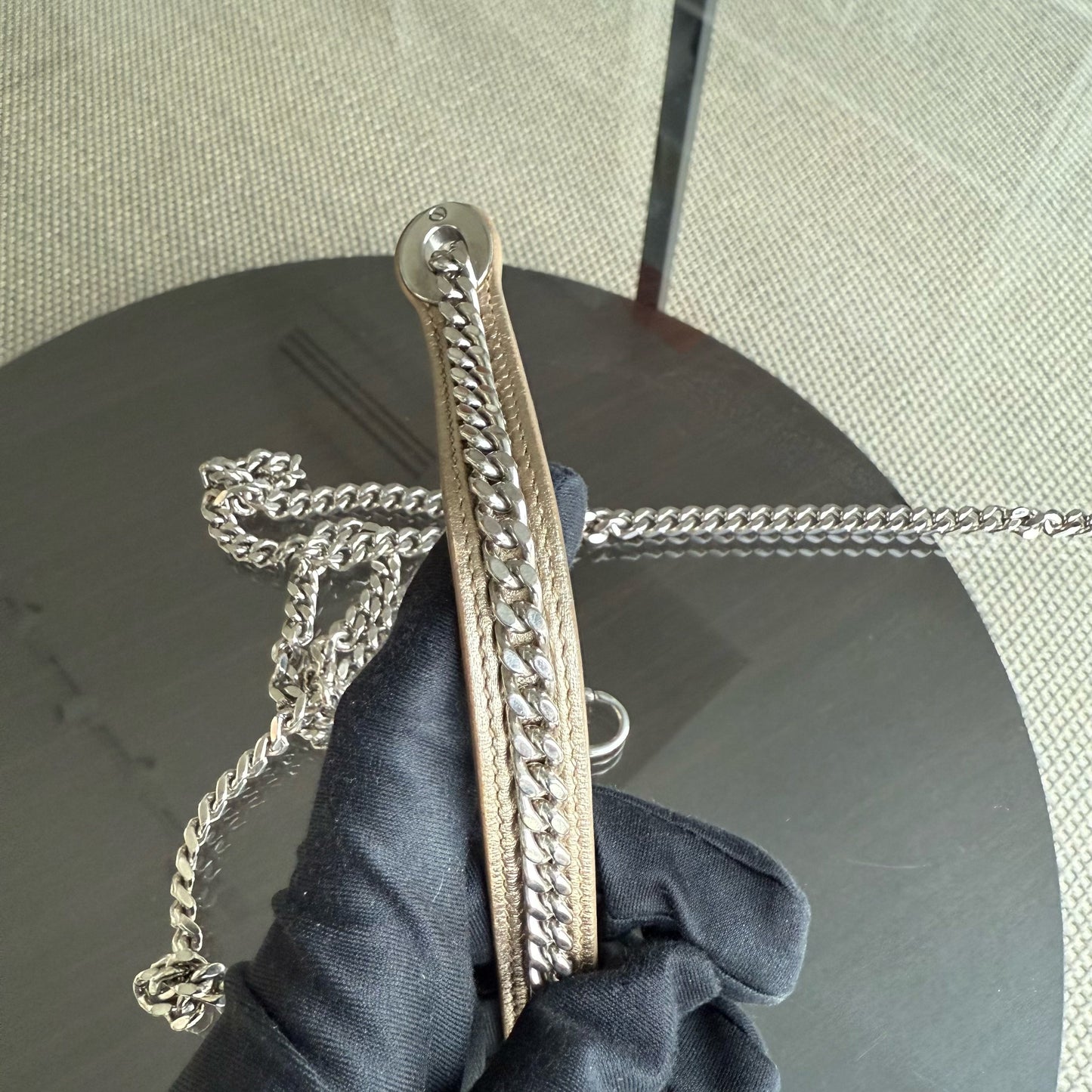 Kovancy Lady Mini - Sangle chaîne en cuir d'agneau Cannage avec quincaillerie dorée et argentée