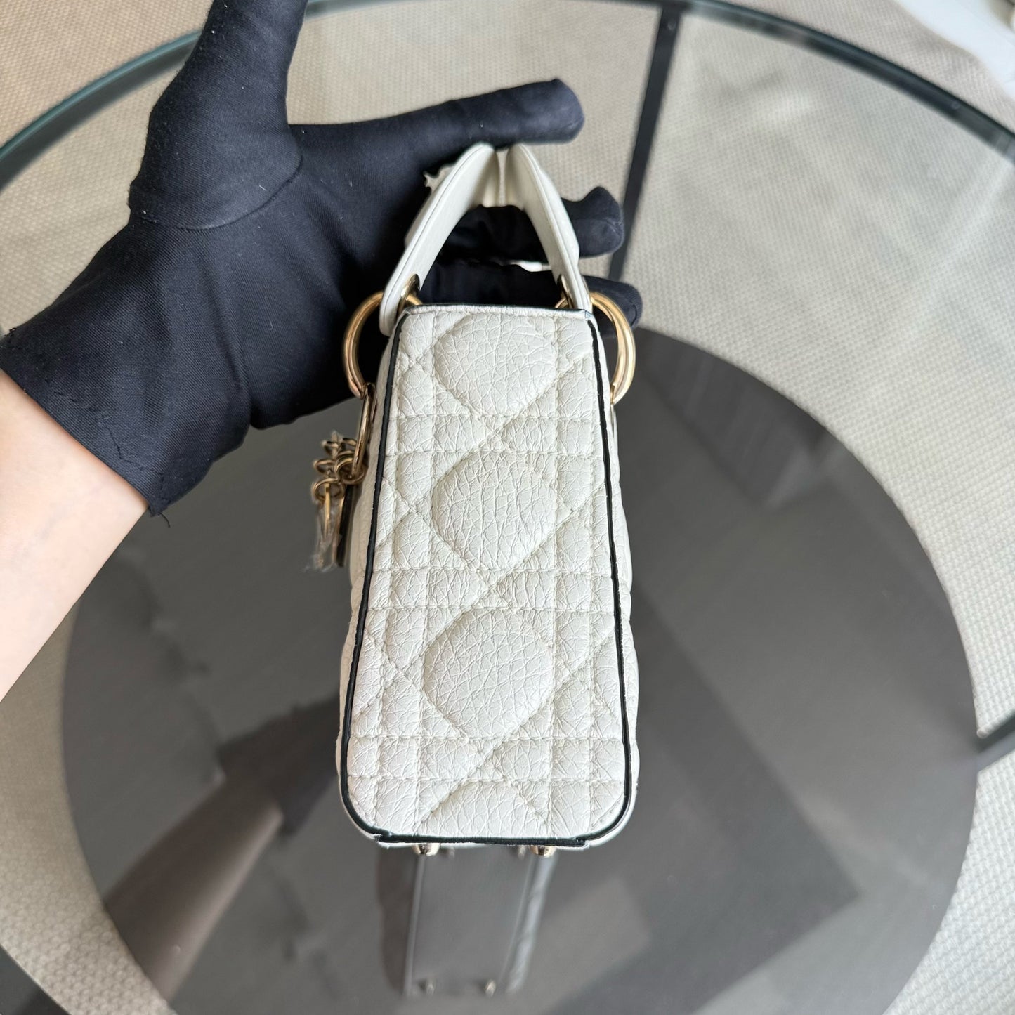 DIO Lady Mini - Cannage Grained Calfskin White gold hardware