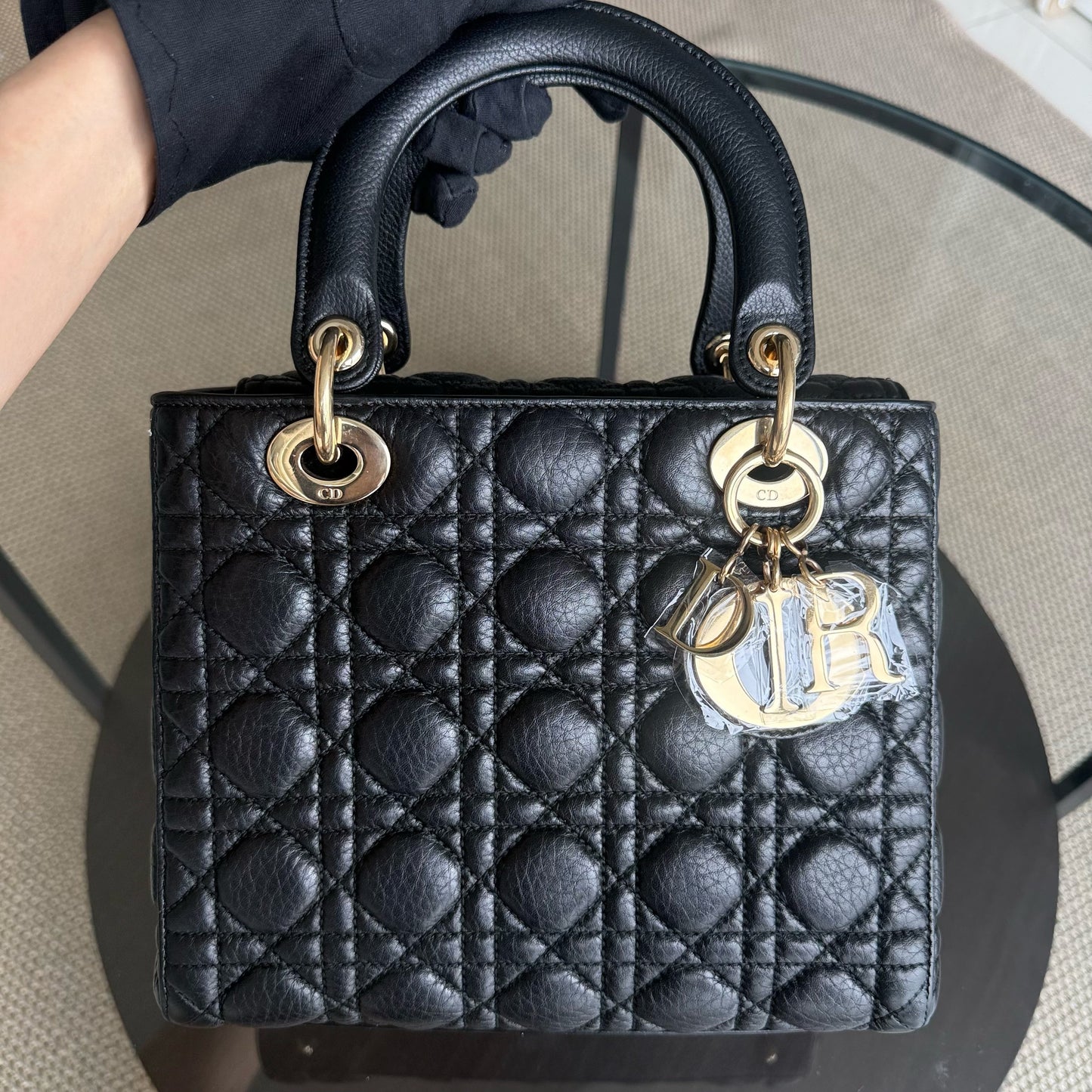 Dior Lady Rabat Medium - Black Cannage Grained Calfskin Gold-tone Hardware