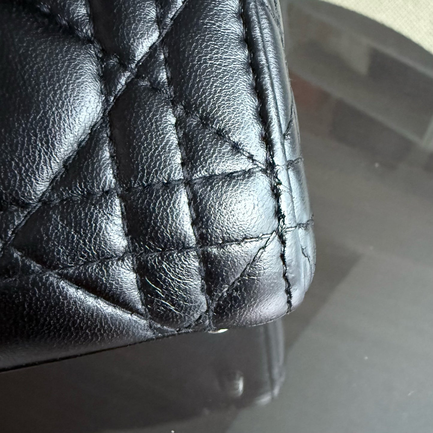 Kovancy Lady Mini - Sangle réglable en cuir d'agneau Cannage noir et argent