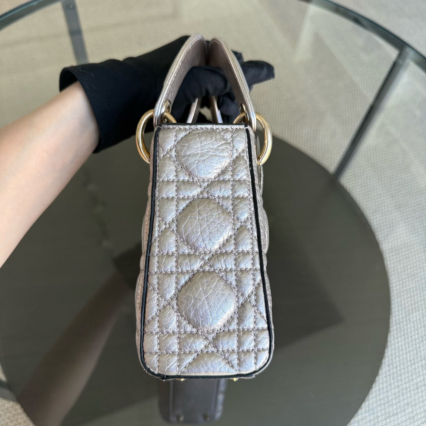 DIO Lady Mini - Rose Gold Metallic Cannage Calfskin