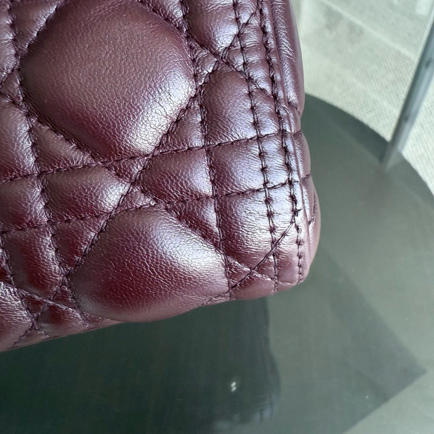 DIO Lady Medium - Dark Red Cannage Lambskin Gold Hardware NO STRAP