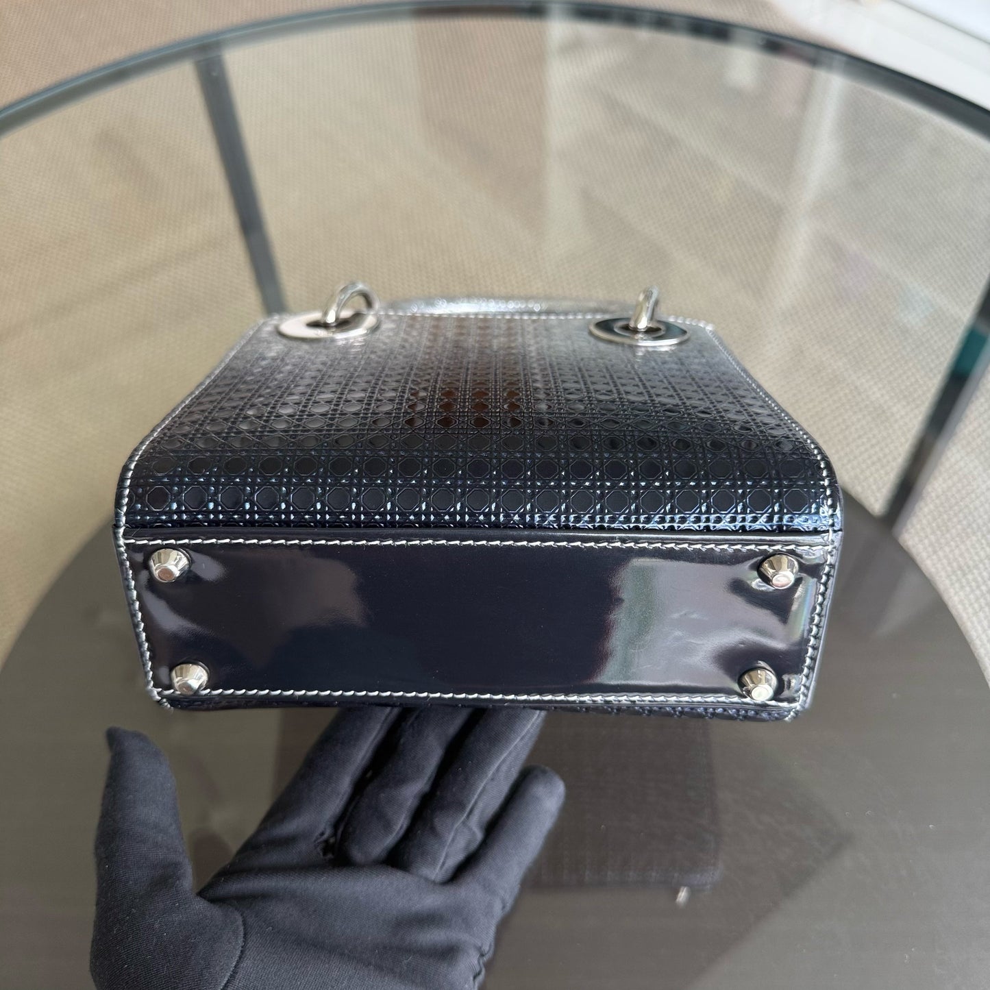 Kovancy Lady Mini - Micro Cannage Métallique Bicolore Argent Bleu Foncé Quincaillerie Argentée