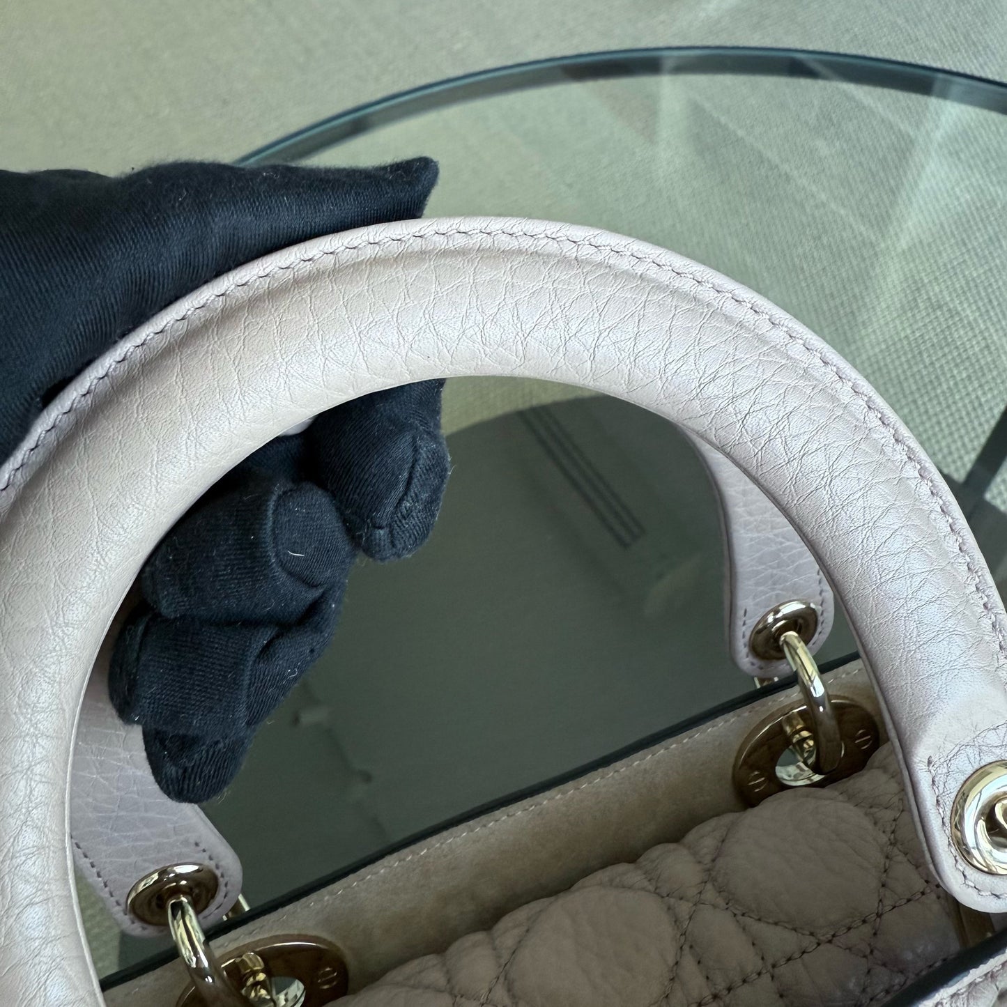 DIOR Lady Dior Medium Bag - Grained Calfskin Cannage Nude Rose Gold-Tone Hardware