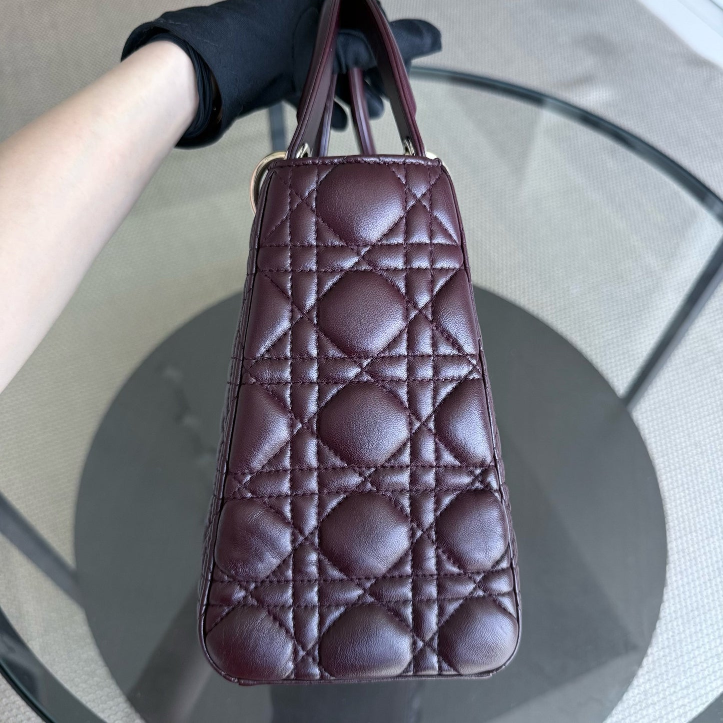 DIO Lady Medium - Dark Red Cannage Lambskin Gold Hardware NO STRAP
