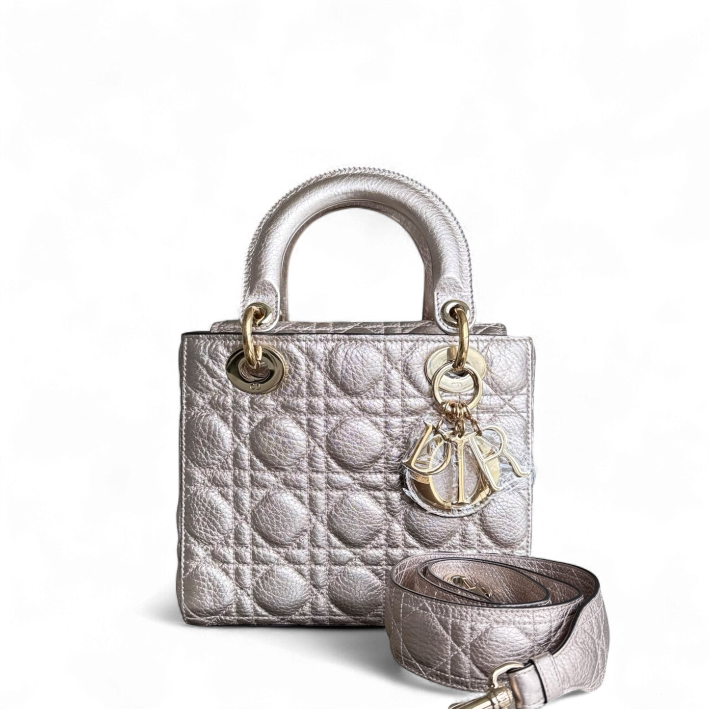 DIO Lady Petite - Cannage Calfskin Rose Gold Metallic Gold Hardware