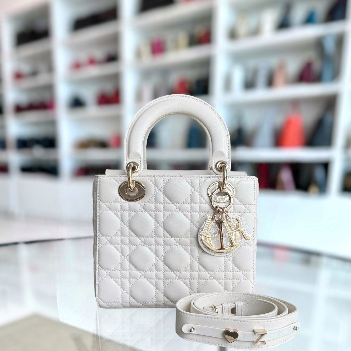 DIO Lady Petit ABC - White Cannage lambskin, gold-finish hardware MyABC