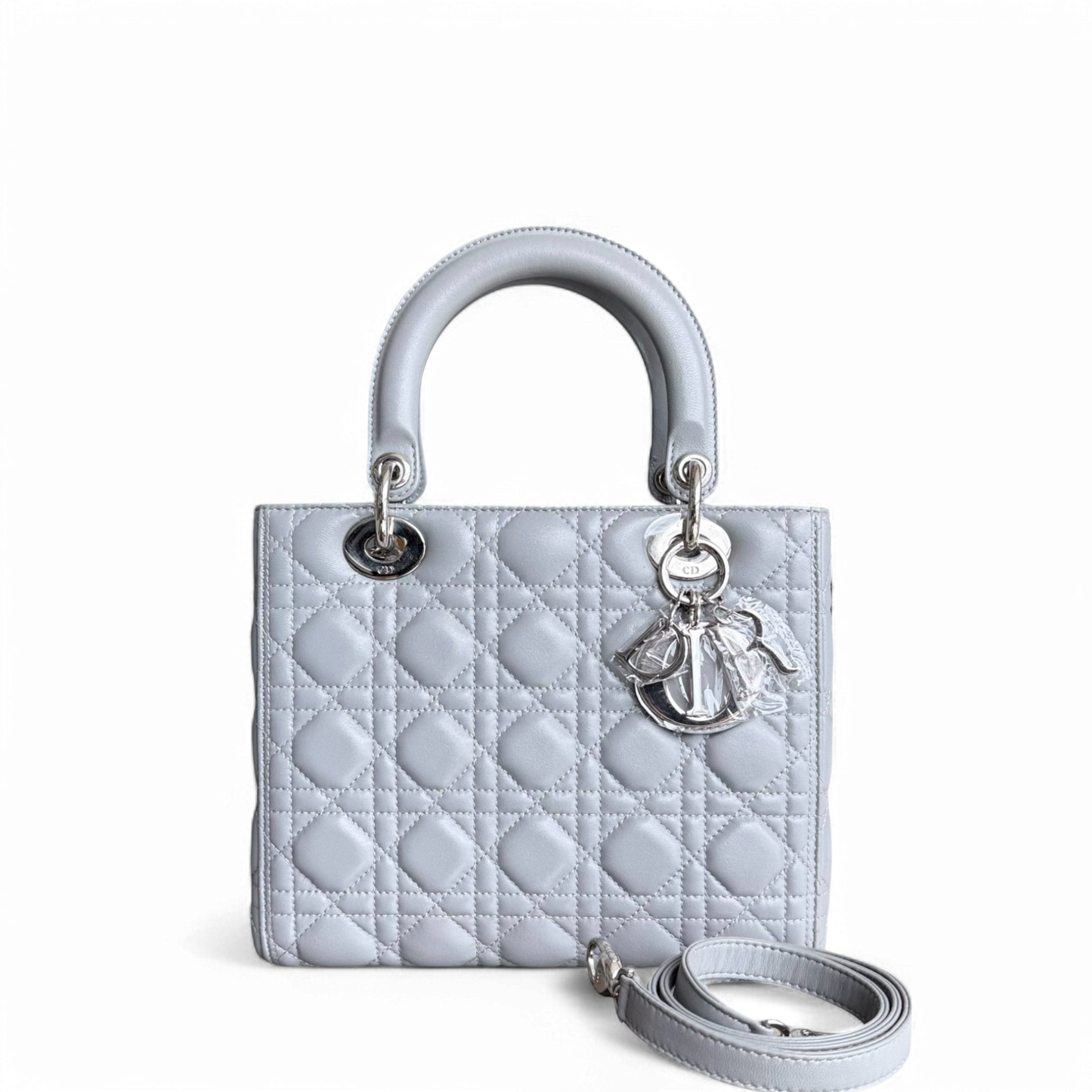 Kovancy Lady Moyen - Cuir d'agneau Cannage Gris Gris Quincaillerie argentée