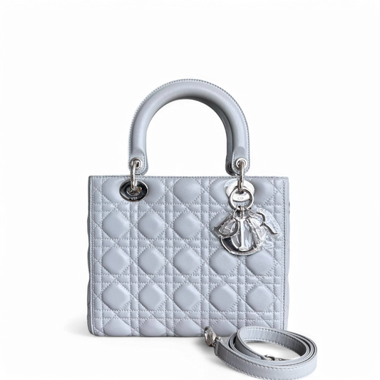 Kovancy Lady Moyen - Cuir d'agneau Cannage Gris Gris Quincaillerie argentée