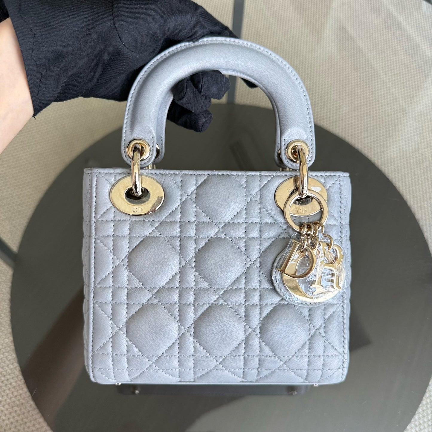 Kovancy Lady Mini - Sangle chaîne en cuir d'agneau Cannage avec quincaillerie argentée et dorée