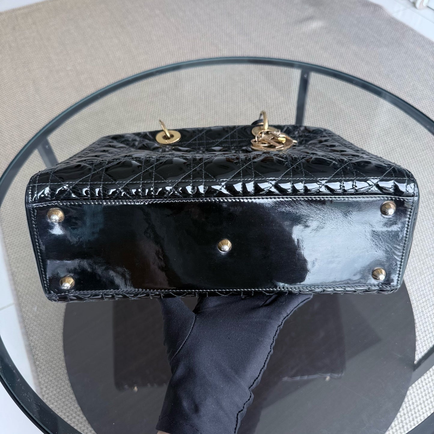 Kovancy Lady Grand - Cuir de veau verni noir Quincaillerie dorée SANS SANGLE