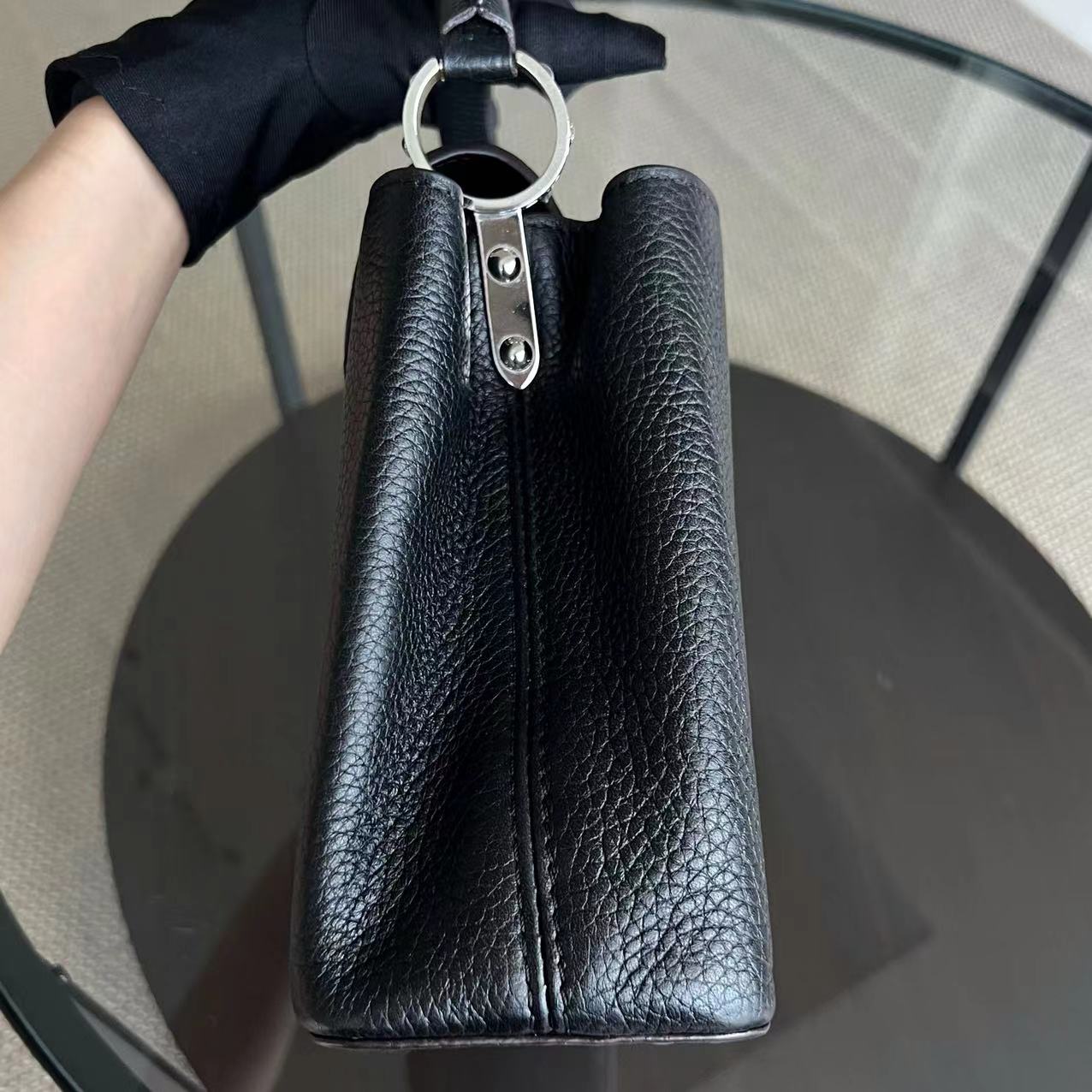 Kovancy Capucines BB Cuir de veau grainé Noir Quincaillerie argentée