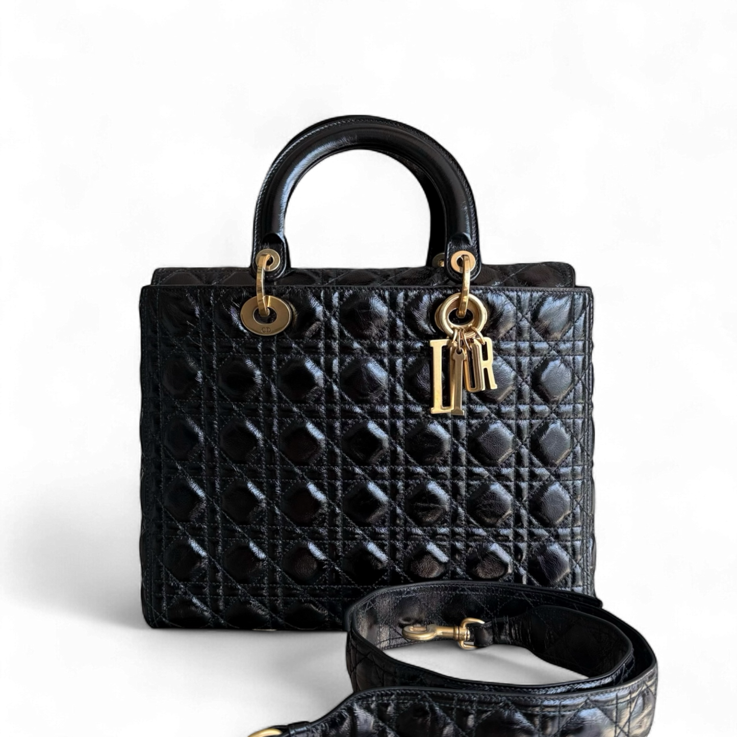 DIO Lady Grand Rabat - Canange Glazed Calfskin, Black and Gold Finishes