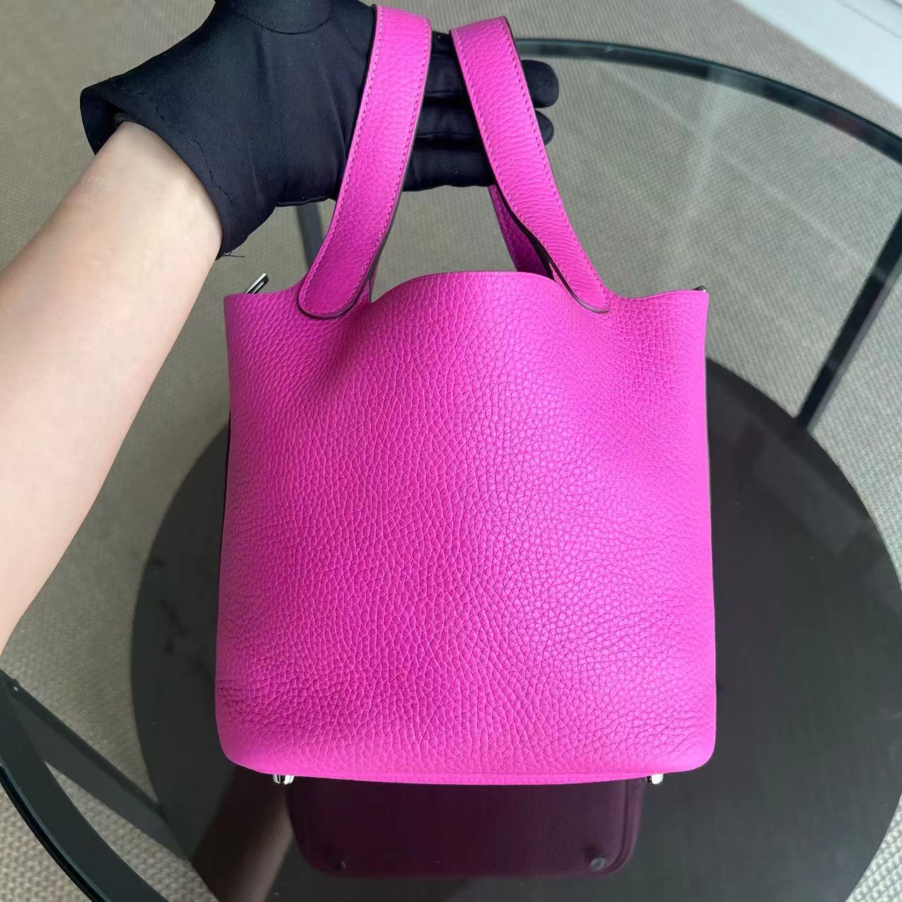 Hermès Picotin 18 Clemence C Stamp Rose Vif Silver Hardware