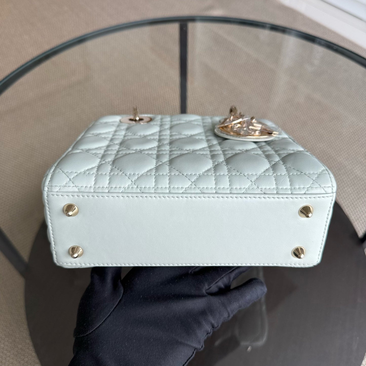 Kovancy Lady Petit - Cuir d'agneau Cannage vert menthe clair, accessoires dorés