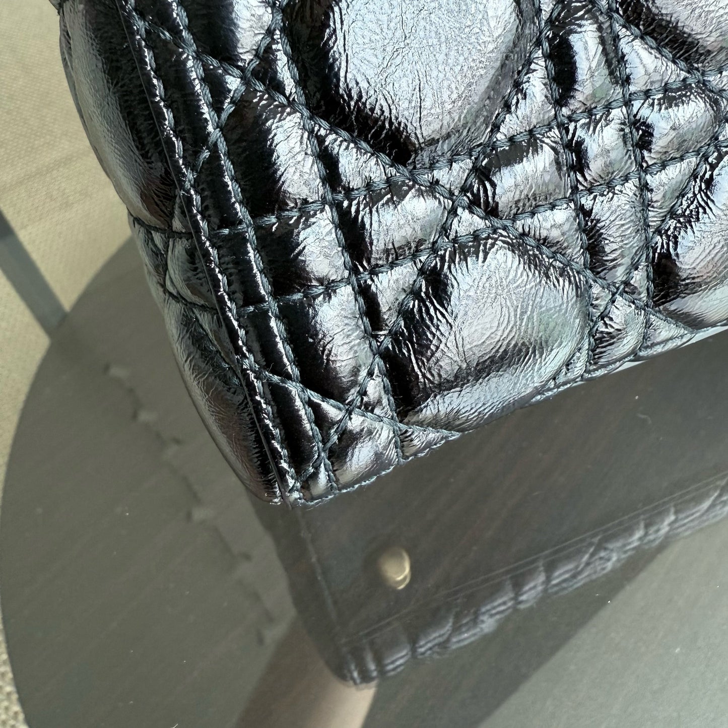 DIO Lady Grand Rabat - Canange Glazed Calfskin, Black and Gold Finishes