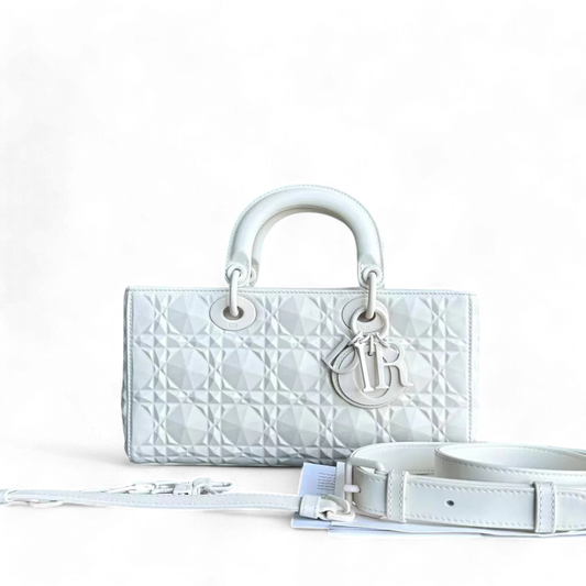 Kovancy D-Joy Medium Latte Cannage Cuir de veau motif Dimond Blanc
