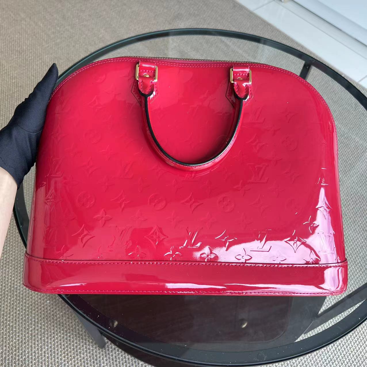 Kovancy Alma MM Vernis Cuir Verni Rouge Quincaillerie Dorée