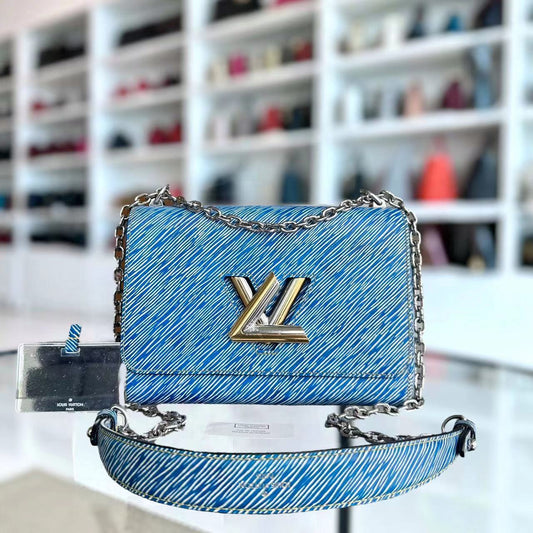 Kovancy Louis Vuitton Twist MM Denim Bleu Clair Cuir EPI Métal Bicolore